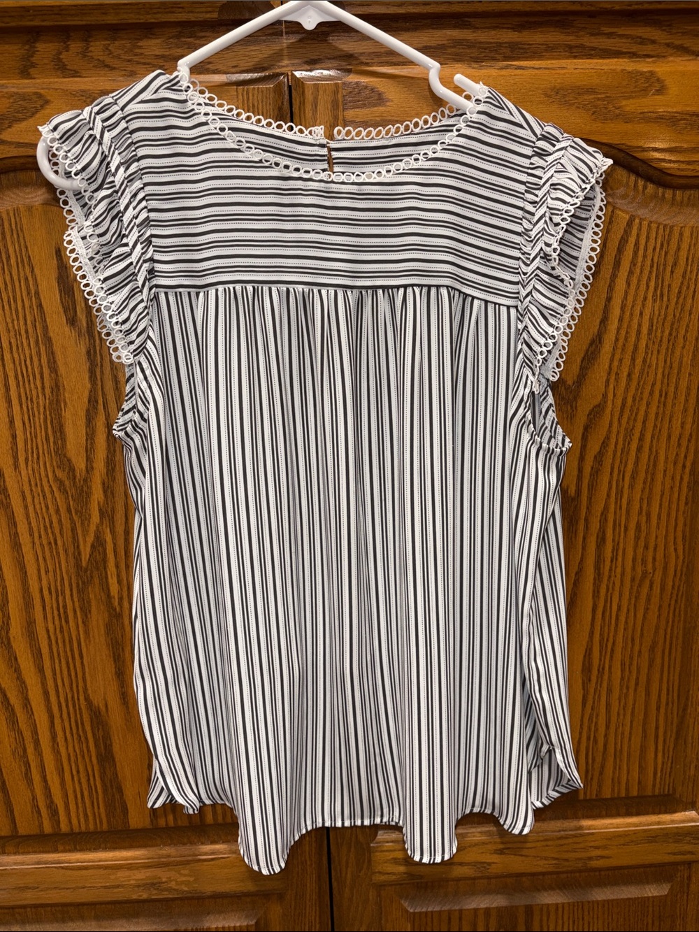LOFT Black & White Striped Ruffle-Sleeve Camisole